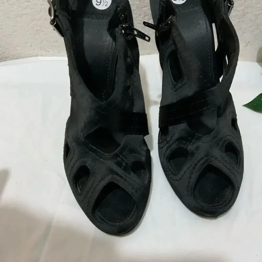 Givenchy Womens Side Zip Stiletto Peep Toe Satin Cut Out Sandals Black Size 40